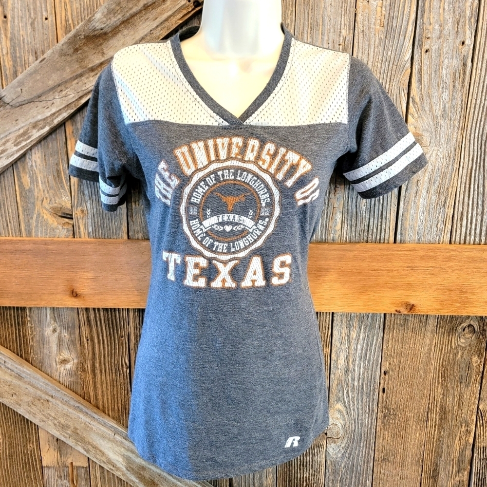 Texas Longhorns Shirt Women Medium Gray UT Short Sleeve Casual Russell